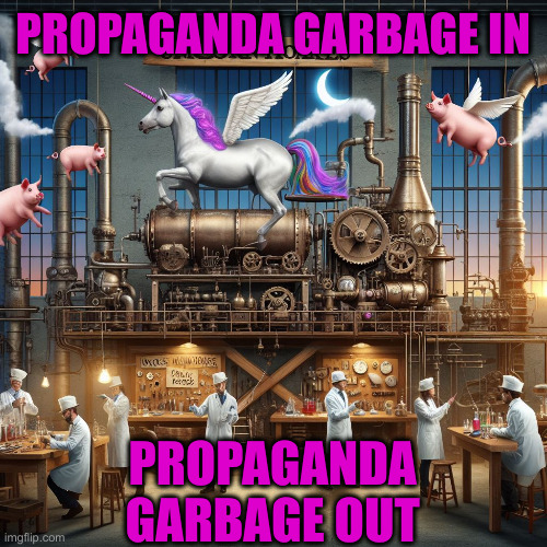 Hoax Factory | PROPAGANDA GARBAGE IN PROPAGANDA GARBAGE OUT | image tagged in hoax factory | made w/ Imgflip meme maker