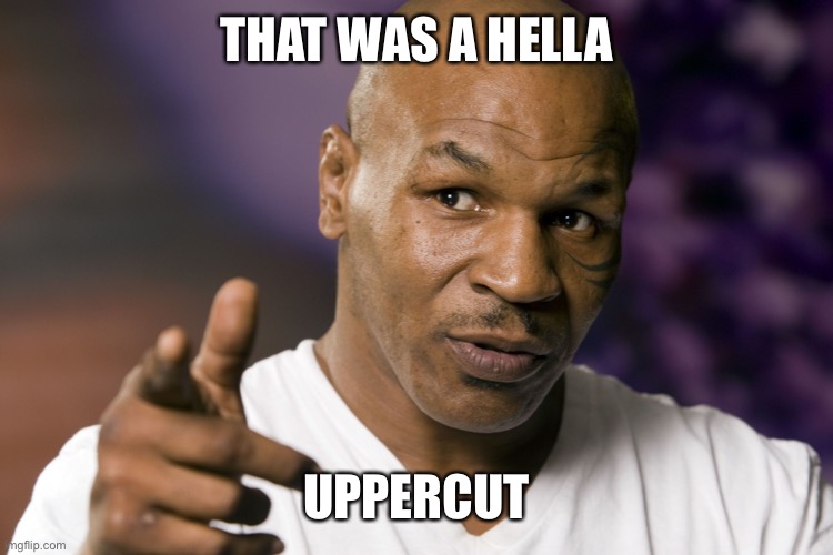 Mike Tyson  | THAT WAS A HELLA UPPERCUT | image tagged in mike tyson | made w/ Imgflip meme maker