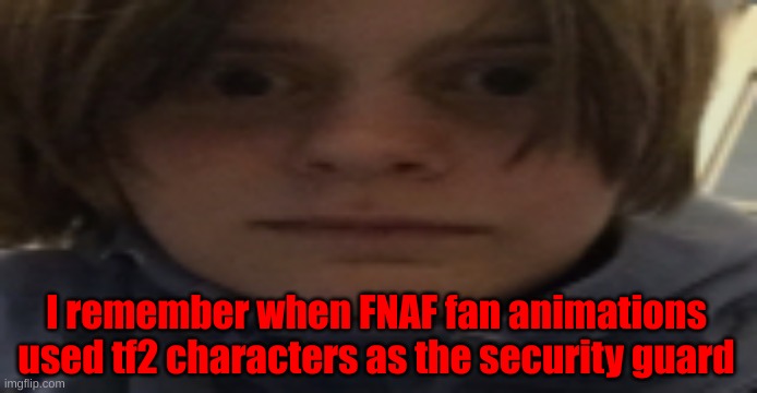 DarthSwede silly serious face | I remember when FNAF fan animations used tf2 characters as the security guard | image tagged in darthswede silly serious face | made w/ Imgflip meme maker
