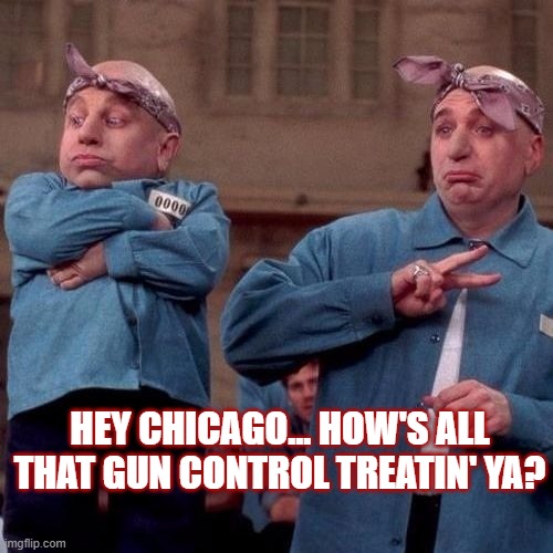 Dr. Evil and Sidekick | HEY CHICAGO... HOW'S ALL THAT GUN CONTROL TREATIN' YA? | image tagged in dr evil and sidekick | made w/ Imgflip meme maker