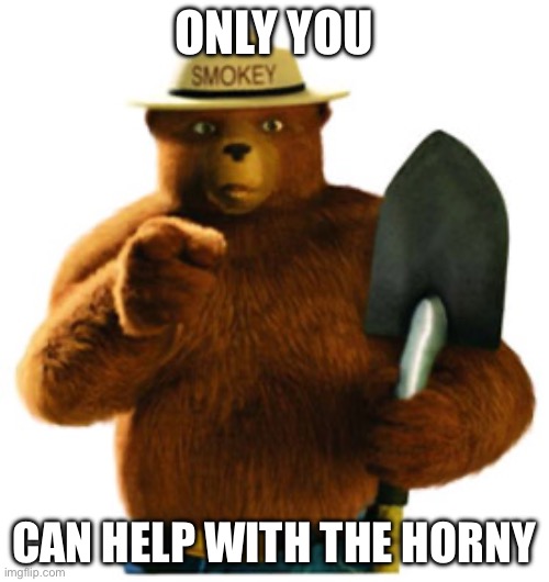 Smokey Bear | ONLY YOU; CAN HELP WITH THE HORNY | image tagged in smokey bear | made w/ Imgflip meme maker