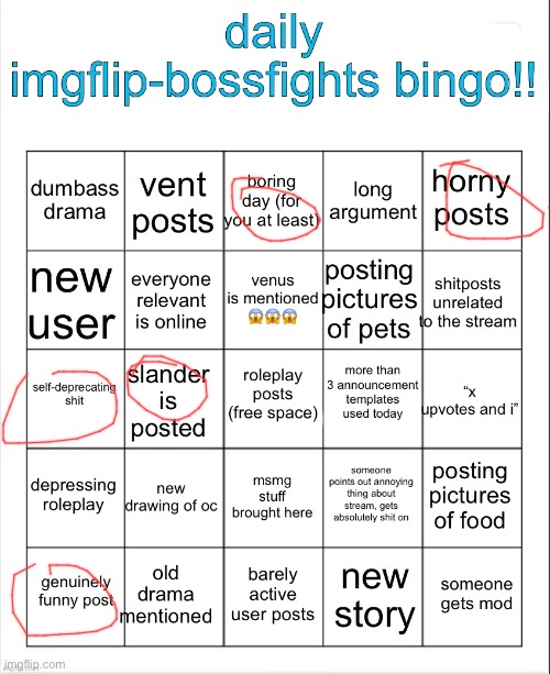 doing this early cuz i have a shitton of homework | image tagged in daily imgflip-bossfights bingo | made w/ Imgflip meme maker