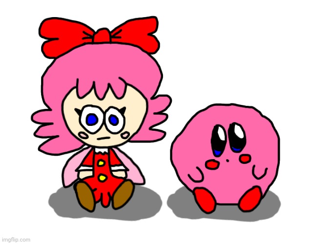 Kirby and Ribbon are sitting | image tagged in kirby,fanart,sitting,cute,parody,artwork | made w/ Imgflip meme maker