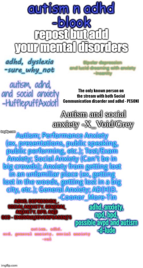 ADHD, DEPRESSION, SOCIAL ANXIETY, GENERAL ANXIETY, BPD, AND OCD - EMOSRULEOVERPEASENTS | made w/ Imgflip meme maker