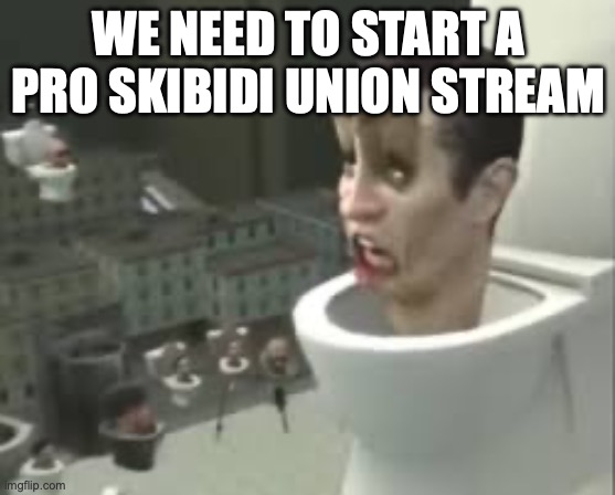 Skibidi toilet meme | WE NEED TO START A PRO SKIBIDI UNION STREAM | image tagged in skibidi toilet meme | made w/ Imgflip meme maker