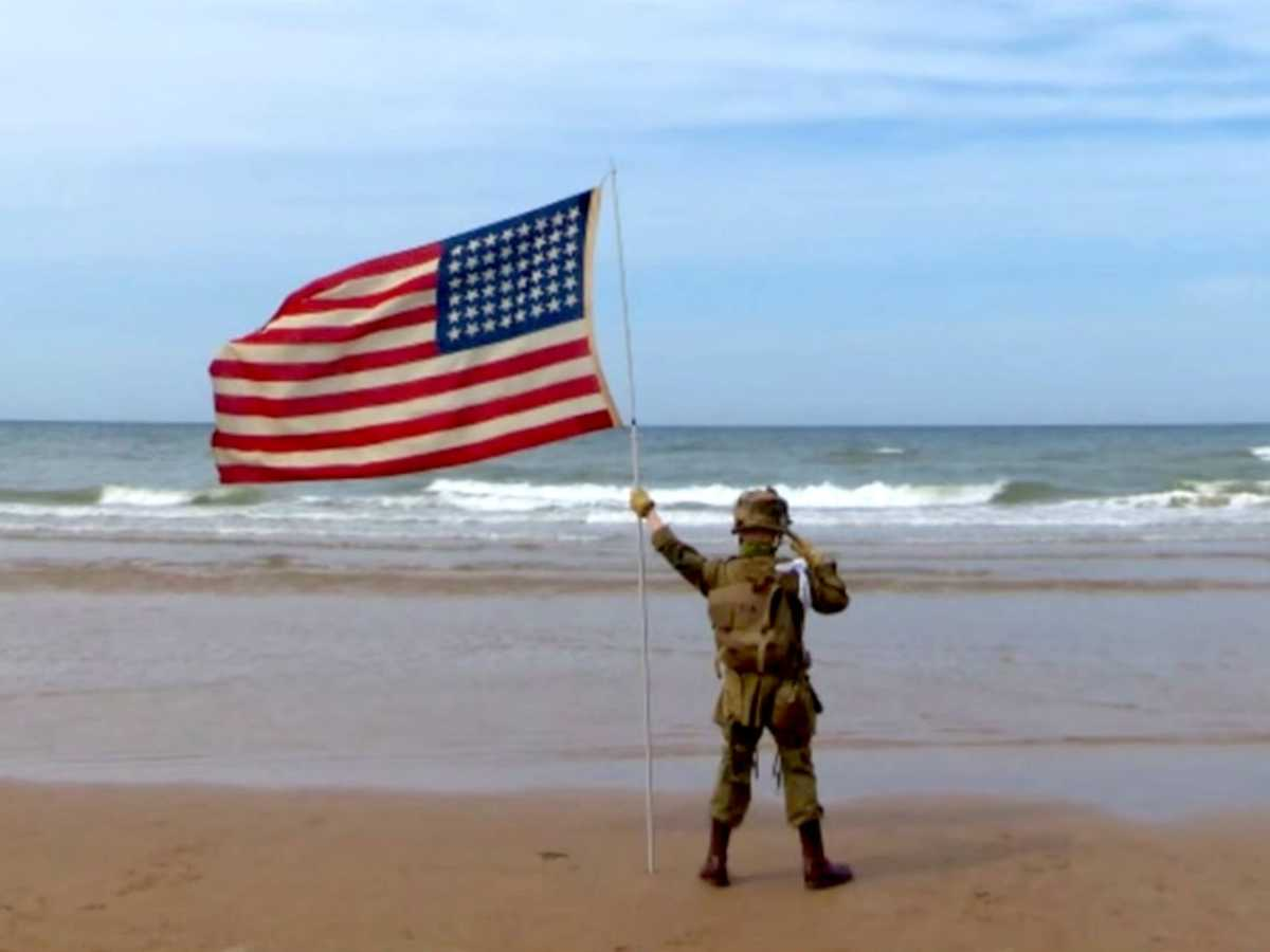 kid saluting to the ghosts of soldiers at normandy Blank Meme Template