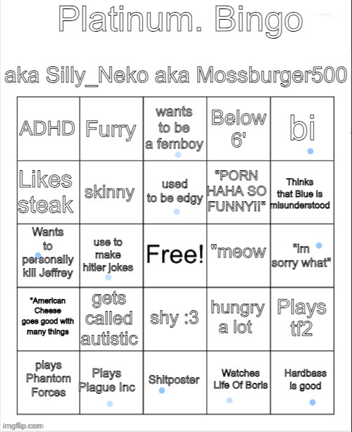 cocaine smoke | image tagged in platinum bingo | made w/ Imgflip meme maker