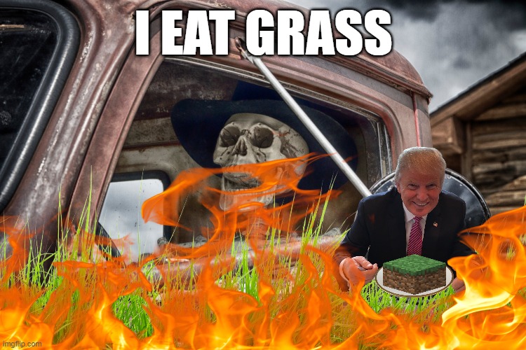 Skeleton truck driver | I EAT GRASS | image tagged in skeleton truck driver | made w/ Imgflip meme maker