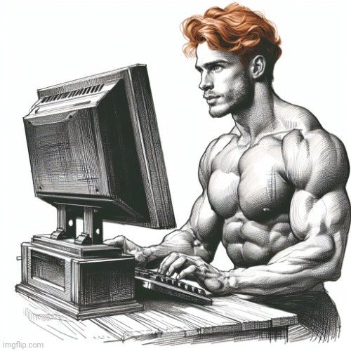 buff ginger dude at a computer | image tagged in buff ginger dude at a computer | made w/ Imgflip meme maker