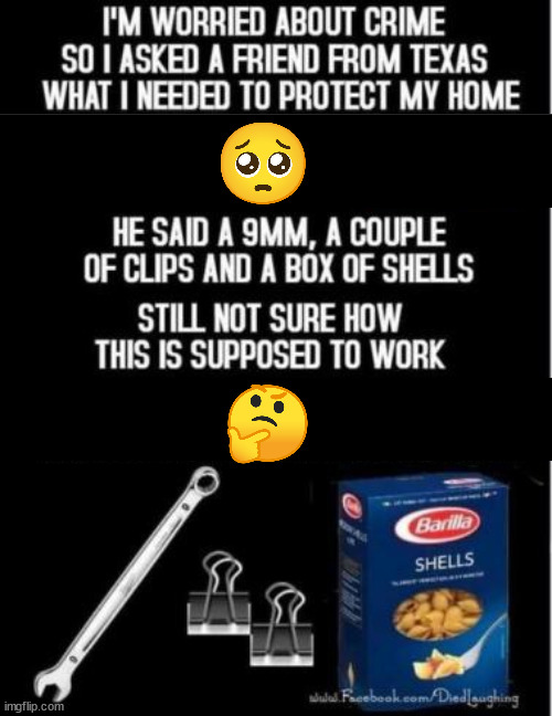 So how does this work? | image tagged in eye roll,9mm,a couple of clips,a box of shells | made w/ Imgflip meme maker