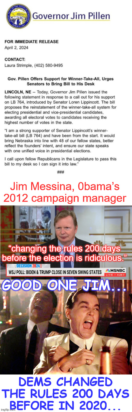 dems are horrified their 2020 election tactics are being used against them | Jim Messina, 0bama’s 2012 campaign manager; “changing the rules 200 days before the election is ridiculous.”; GOOD ONE JIM... DEMS CHANGED THE RULES 200 DAYS BEFORE IN 2020... | image tagged in memes,good fellas hilarious,two can play that game,dems crying | made w/ Imgflip meme maker