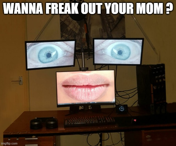 memes by Brad freak your mom out on your gaming computer | WANNA FREAK OUT YOUR MOM ? | image tagged in gaming,funny,pc gaming,video games,computer,computer games | made w/ Imgflip meme maker