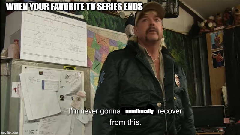 it hurts man | WHEN YOUR FAVORITE TV SERIES ENDS; emotionally | image tagged in i'm never going to financially recover from this | made w/ Imgflip meme maker