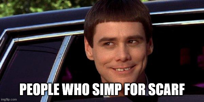dumb and dumber | PEOPLE WHO SIMP FOR SCARF | image tagged in dumb and dumber | made w/ Imgflip meme maker