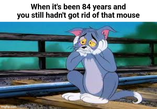 Tom and Jerry sad | When it's been 84 years and you still hadn't got rid of that mouse | image tagged in tom and jerry sad | made w/ Imgflip meme maker