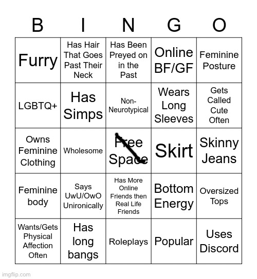 Femboy Bingo | image tagged in femboy bingo | made w/ Imgflip meme maker