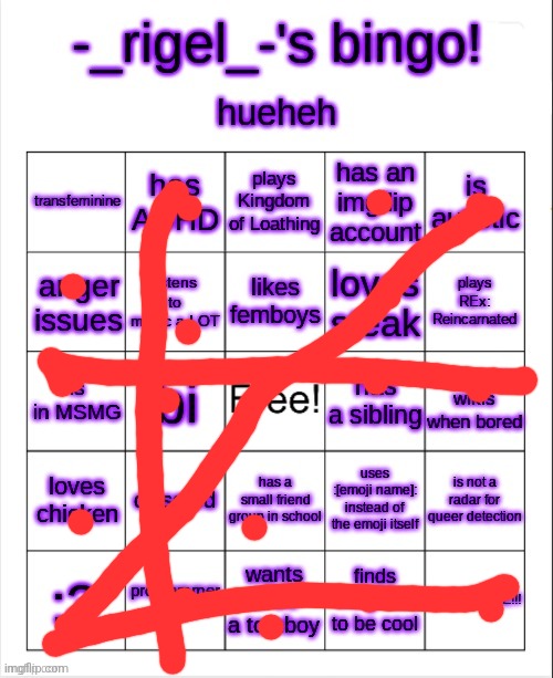 rigel's bingo | image tagged in rigel's bingo | made w/ Imgflip meme maker