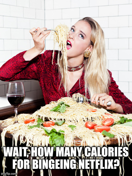 What Diet | WAIT, HOW MANY CALORIES FOR BINGEING NETFLIX? | image tagged in what diet | made w/ Imgflip meme maker