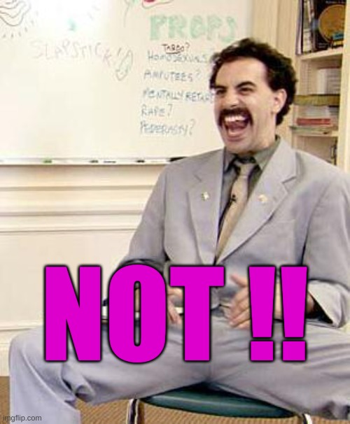 Borat | NOT !! | image tagged in borat | made w/ Imgflip meme maker
