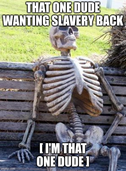 Waiting Skeleton | THAT ONE DUDE WANTING SLAVERY BACK; [ I'M THAT ONE DUDE ] | image tagged in memes,waiting skeleton | made w/ Imgflip meme maker