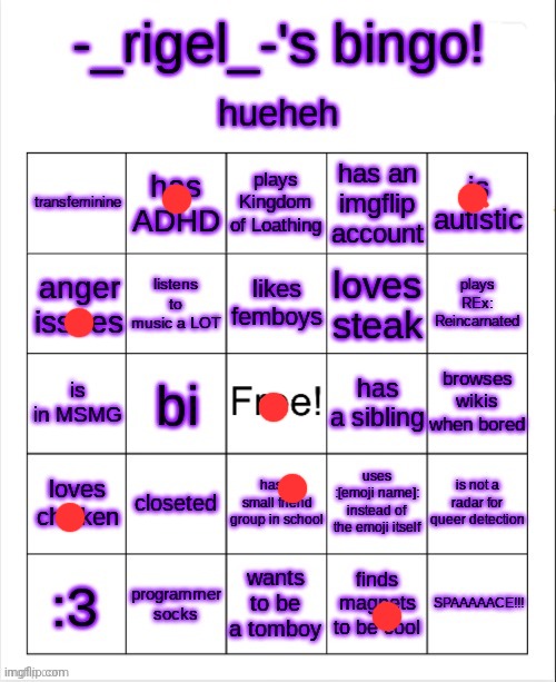 rigel's bingo | image tagged in rigel's bingo | made w/ Imgflip meme maker