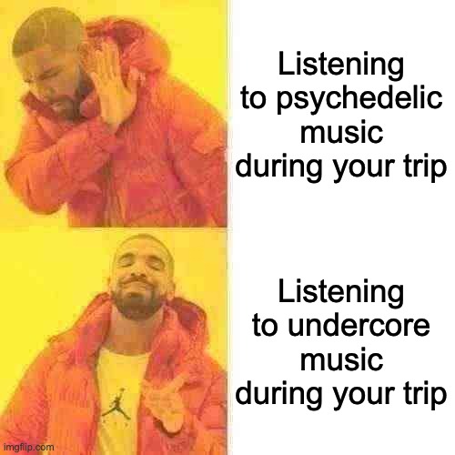 Drake Hotline Bling | Listening to psychedelic music during your trip; Listening to undercore music during your trip | image tagged in memes,drake hotline bling,psychonaut,shrooms,lsd,psychedelic | made w/ Imgflip meme maker