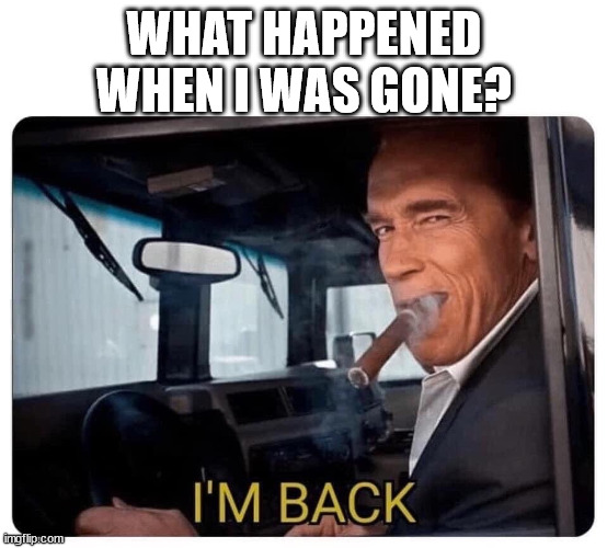 Something was sure to with all the drama going on | WHAT HAPPENED WHEN I WAS GONE? | image tagged in arnold schwarzenegger i'm back | made w/ Imgflip meme maker