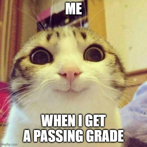 Is This Tru3? | ME; WHEN I GET A PASSING GRADE | image tagged in memes,smiling cat,is it for me | made w/ Imgflip meme maker