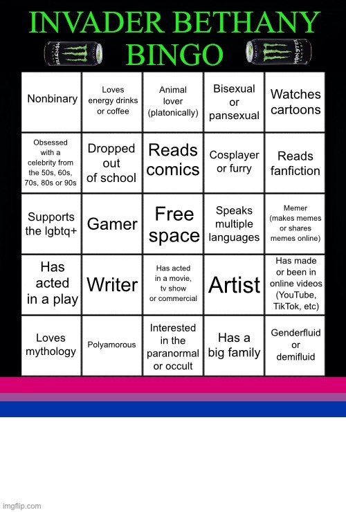 I made my own bingo (search Invader Bethany Bingo to play) | image tagged in invader bethany bingo,bingo,invaderbethany,lgbtq,acting,gaming | made w/ Imgflip meme maker