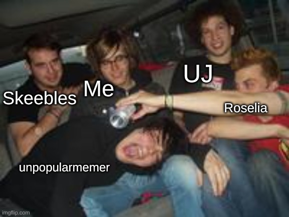 redone | UJ; Me; Skeebles; Roselia; unpopularmemer | image tagged in mcr,my chemical romance,i have friends | made w/ Imgflip meme maker
