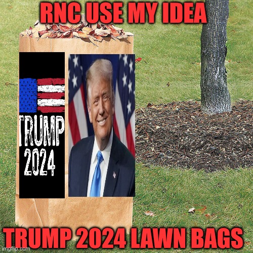 Leaf bags as yard signs | RNC USE MY IDEA; TRUMP 2024 LAWN BAGS | image tagged in leaf bag,gop,republicans,campaign | made w/ Imgflip meme maker