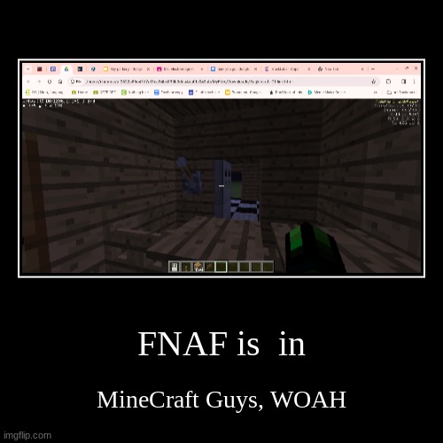 fnaf in minecraft | FNAF is  in | MineCraft Guys, WOAH | image tagged in funny,demotivationals | made w/ Imgflip demotivational maker