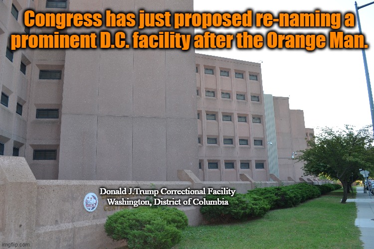 New Trump Building | Congress has just proposed re-naming a prominent D.C. facility after the Orange Man. Donald J.Trump Correctional Facility
Washington, District of Columbia | image tagged in orange trump,florida man,nevertrump,maga,trump is a moron,congress | made w/ Imgflip meme maker