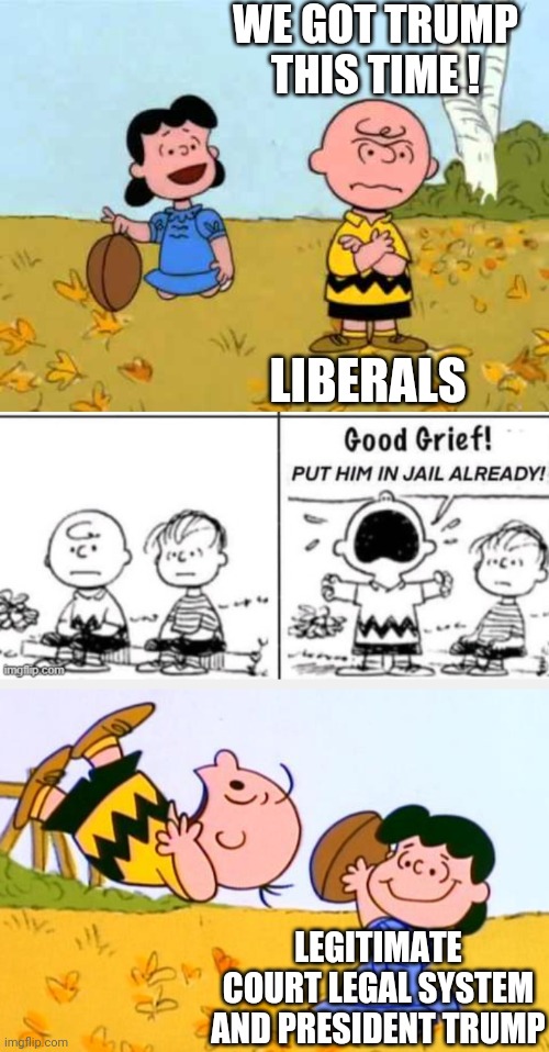 Whoops...missed again | WE GOT TRUMP THIS TIME ! LIBERALS; LEGITIMATE COURT LEGAL SYSTEM AND PRESIDENT TRUMP | image tagged in lucy football and charlie brown,lucy and charlie brown,leftists,liberals | made w/ Imgflip meme maker