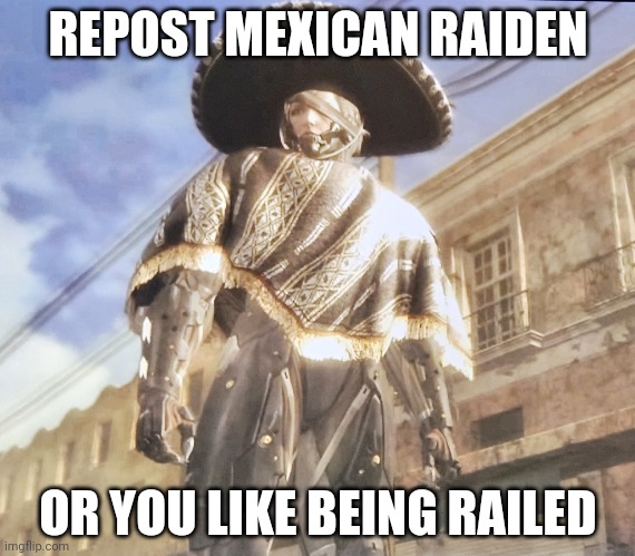 Sombrero Raiden | REPOST MEXICAN RAIDEN; OR YOU LIKE BEING RAILED | image tagged in sombrero raiden | made w/ Imgflip meme maker