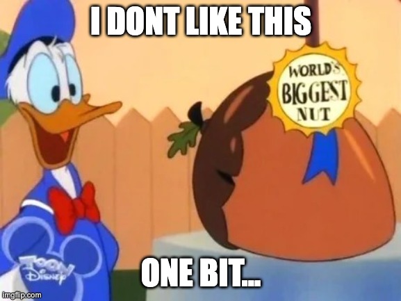 World's biggest nut | I DONT LIKE THIS; ONE BIT... | image tagged in world's biggest nut | made w/ Imgflip meme maker