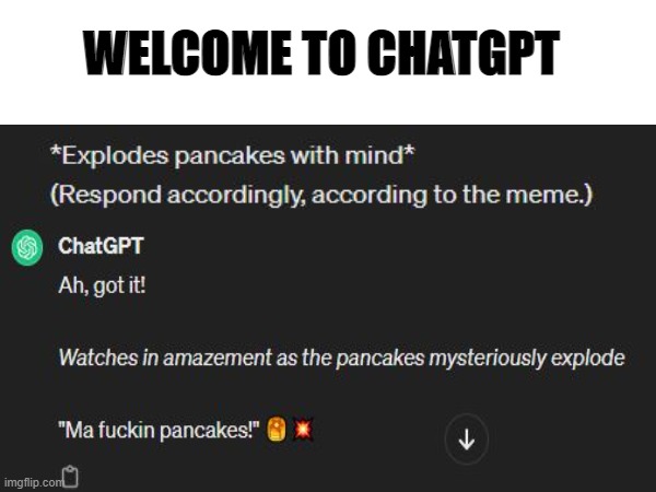 "Ma fuckin pancakes ??" | WELCOME TO CHATGPT | image tagged in chatgpt | made w/ Imgflip meme maker