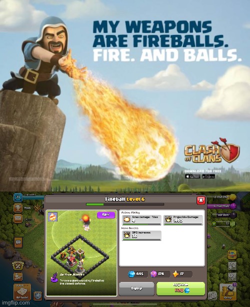Clash of clans fireball dream | image tagged in clash of clans,fireball,funny,memes | made w/ Imgflip meme maker