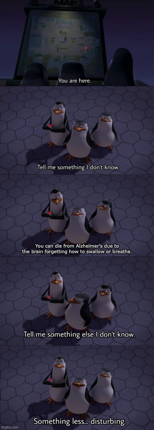 Tell me something I don't know | You can die from Alzheimer’s due to the brain forgetting how to swallow or breathe. | image tagged in tell me something i don't know | made w/ Imgflip meme maker