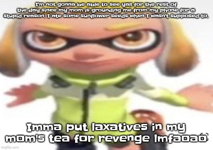Yuh | I'm not gonna be able to see yall for the rest of the day since my mom is grounding me from my phone for a stupid reason. I ate some sunflower seeds when I wasn't supposed to. Imma put laxatives in my mom's tea for revenge lmfaoao | image tagged in ikan's stare | made w/ Imgflip meme maker