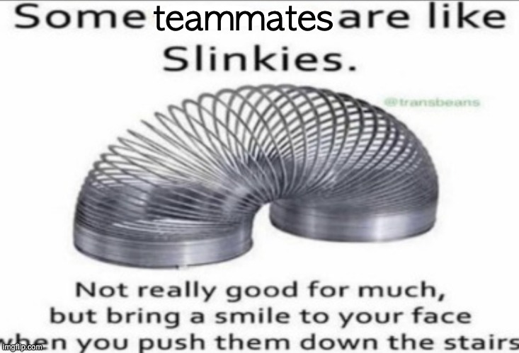 who else always gets the bad teammates? | teammates | image tagged in some _ are like slinkies | made w/ Imgflip meme maker