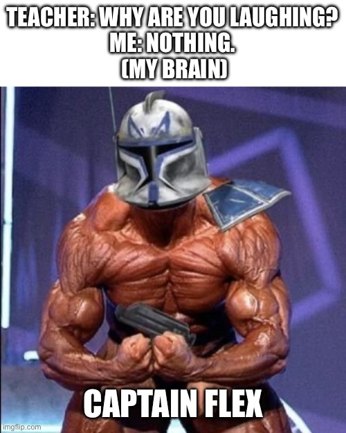 TEACHER: WHY ARE YOU LAUGHING?
ME: NOTHING.

 (MY BRAIN); CAPTAIN FLEX | image tagged in star wars | made w/ Imgflip meme maker
