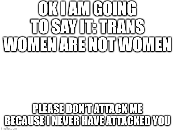 You guys are going to hate me | OK I AM GOING TO SAY IT: TRANS WOMEN ARE NOT WOMEN; PLEASE DON'T ATTACK ME BECAUSE I NEVER HAVE ATTACKED YOU | image tagged in msmg | made w/ Imgflip meme maker
