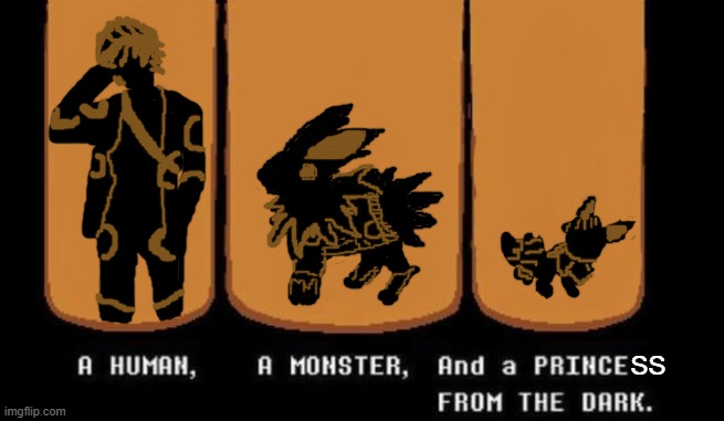 Only then, shining with hope... Three HEROES appear at WORLDS' edge. | SS | image tagged in three heroes,deltarune,nolan,colt,yumi | made w/ Imgflip meme maker