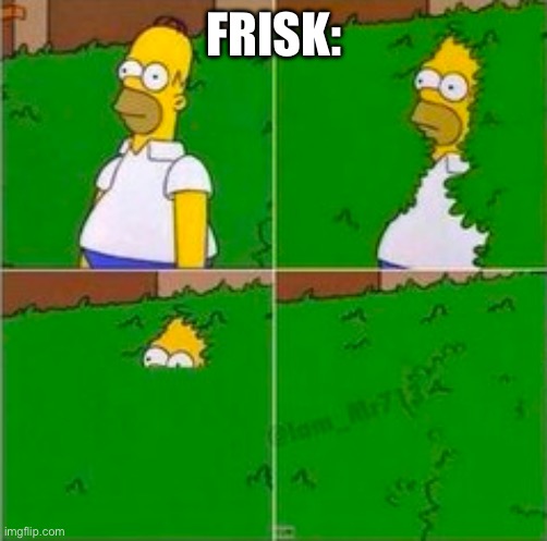 homer disappearing | FRISK: | image tagged in homer disappearing | made w/ Imgflip meme maker