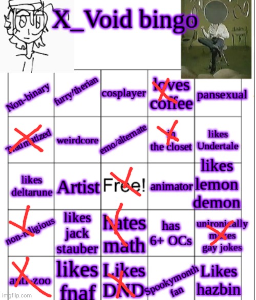 No bingo but some vertical lines | image tagged in x_void bingo | made w/ Imgflip meme maker