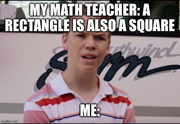 You Guys are Getting Paid | MY MATH TEACHER: A RECTANGLE IS ALSO A SQUARE; ME: | image tagged in you guys are getting paid | made w/ Imgflip meme maker