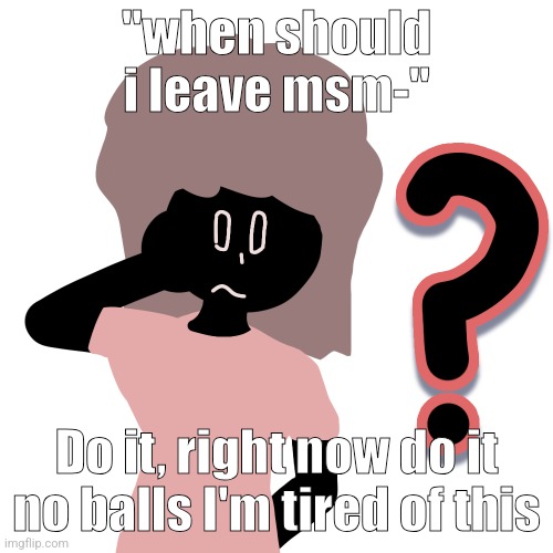 whuh ? | "when should i leave msm-"; Do it, right now do it no balls I'm tired of this | image tagged in whuh | made w/ Imgflip meme maker