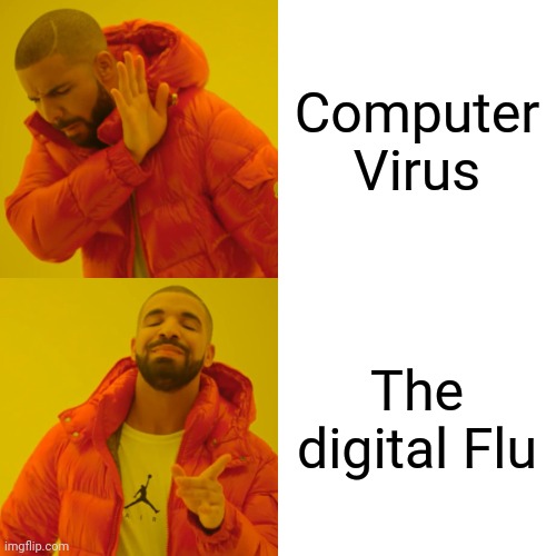 OH NOU | Computer Virus; The digital Flu | image tagged in memes,drake hotline bling | made w/ Imgflip meme maker