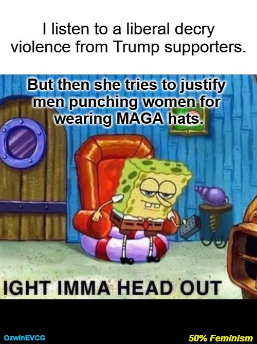 50% Feminism [NV] | 50% Feminism; OzwinEVCG | image tagged in hypocrisy,maga hats,liberal logic,hillary supporters,political violence,clown world | made w/ Imgflip meme maker